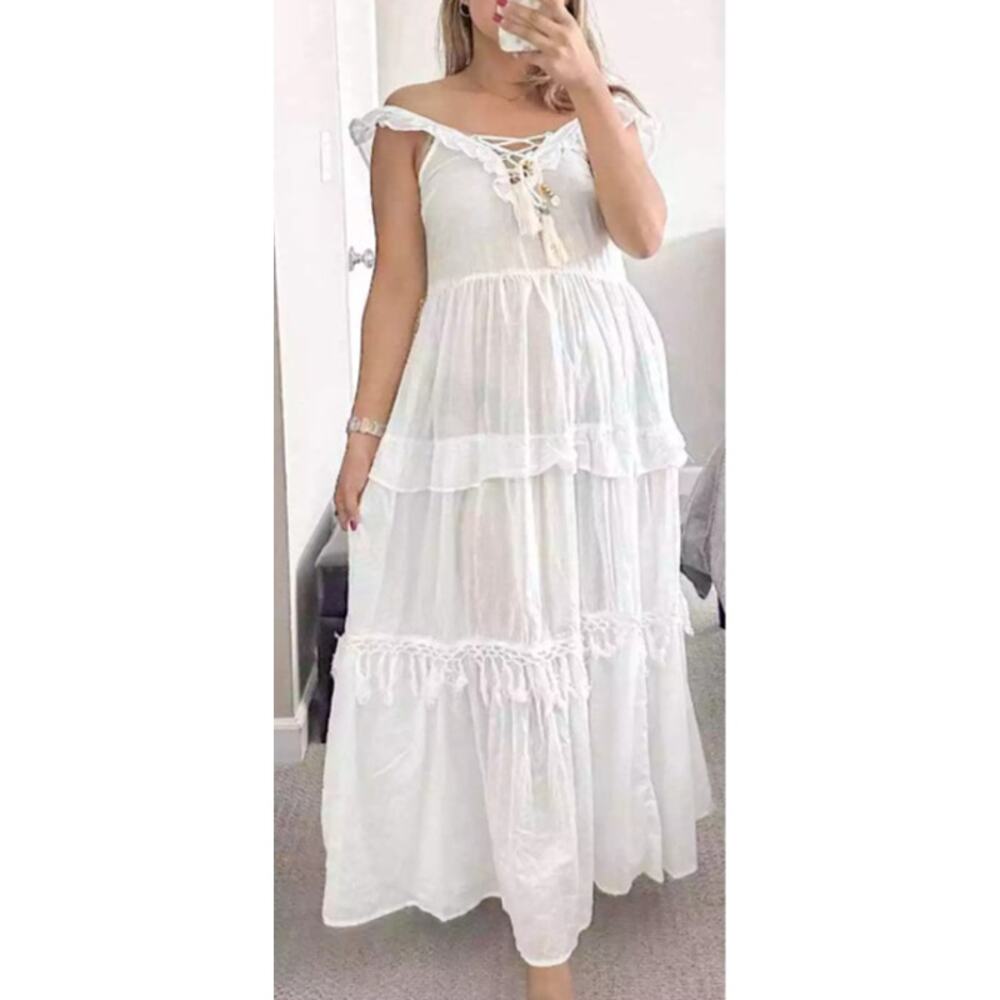 True‎ Destinations Women’s Tiered Resorts Wear Beach Coverup Dress Size XS White